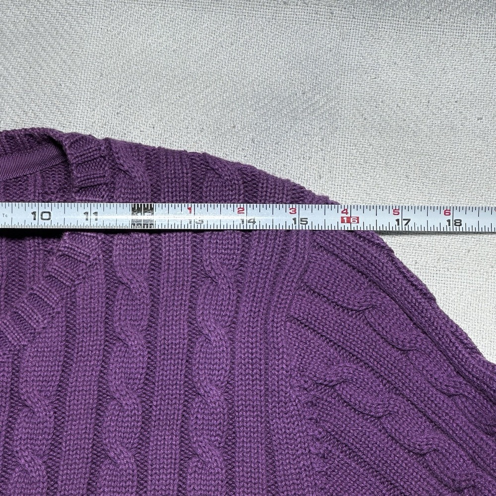 LL Bean Cable Knit Cardigan Sweater Womens Large Purple Cotton‎ Cottagecore - Picture 7 of 9